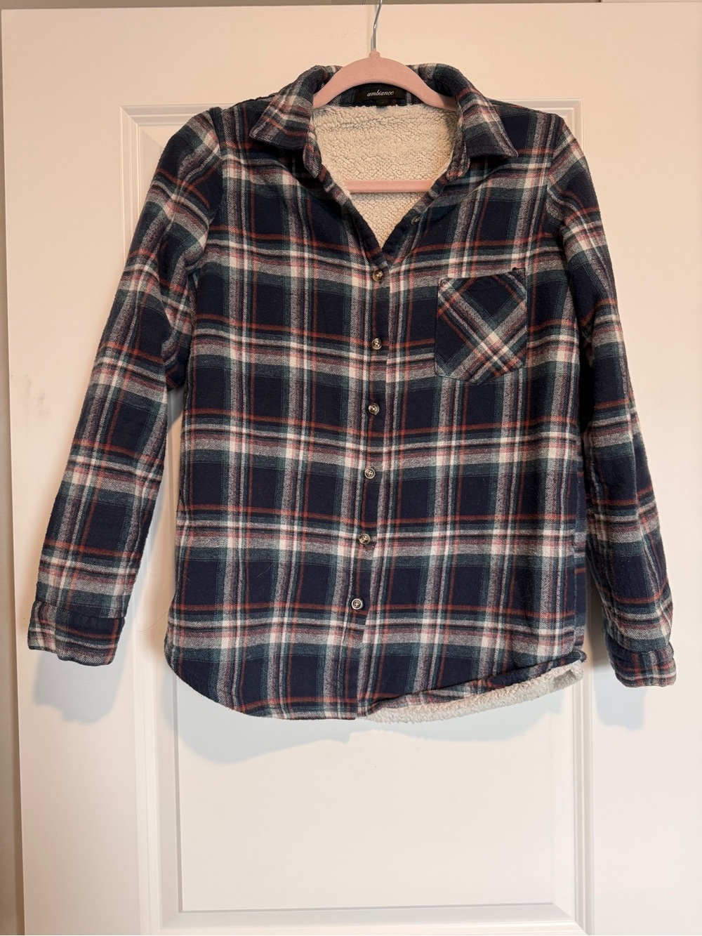 Ambiance Navy Plaid Button-Down Lined Shirt